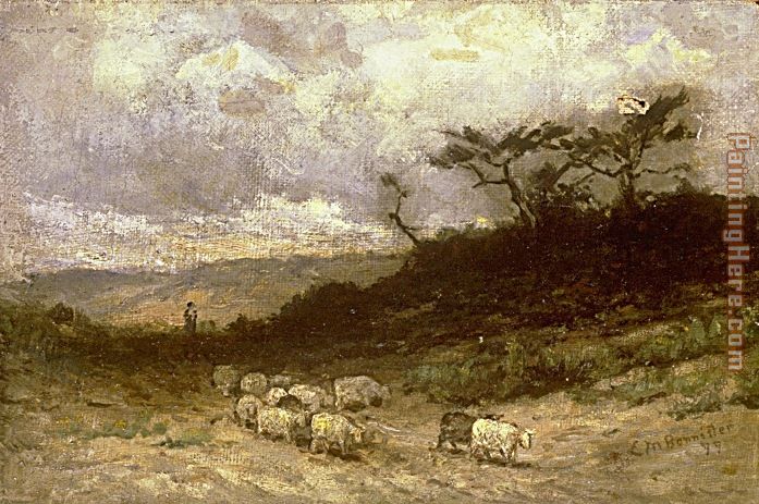 shepherd with sheep painting - Edward Mitchell Bannister shepherd with sheep art painting